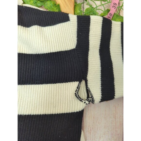 Zara Sweater Youth BLACK White Striped Knit Pullover TURTLENECK Kids 11-12 READ - Picture 6 of 6